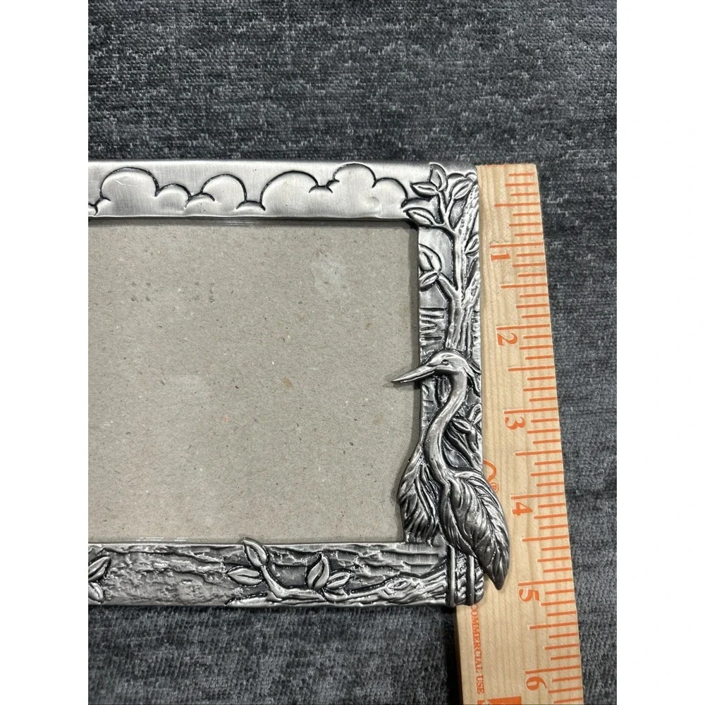 VTG MISTCO Silver Tone Heron Egret Bird Pic Frame Made in Taiwan Tropical 3.5x5